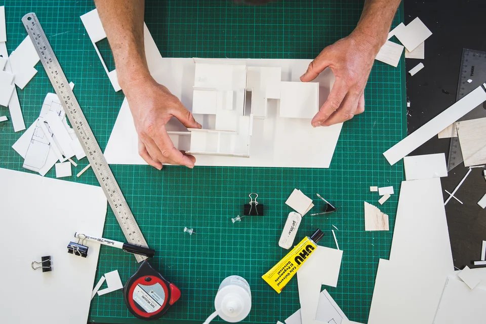 An overhead shot of Cumulus Studio physical model making