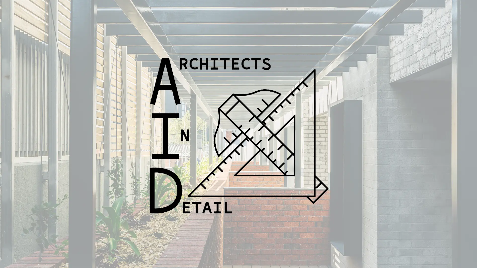 Architects in Detail logo, featuring monographic illustrations of drafting tools