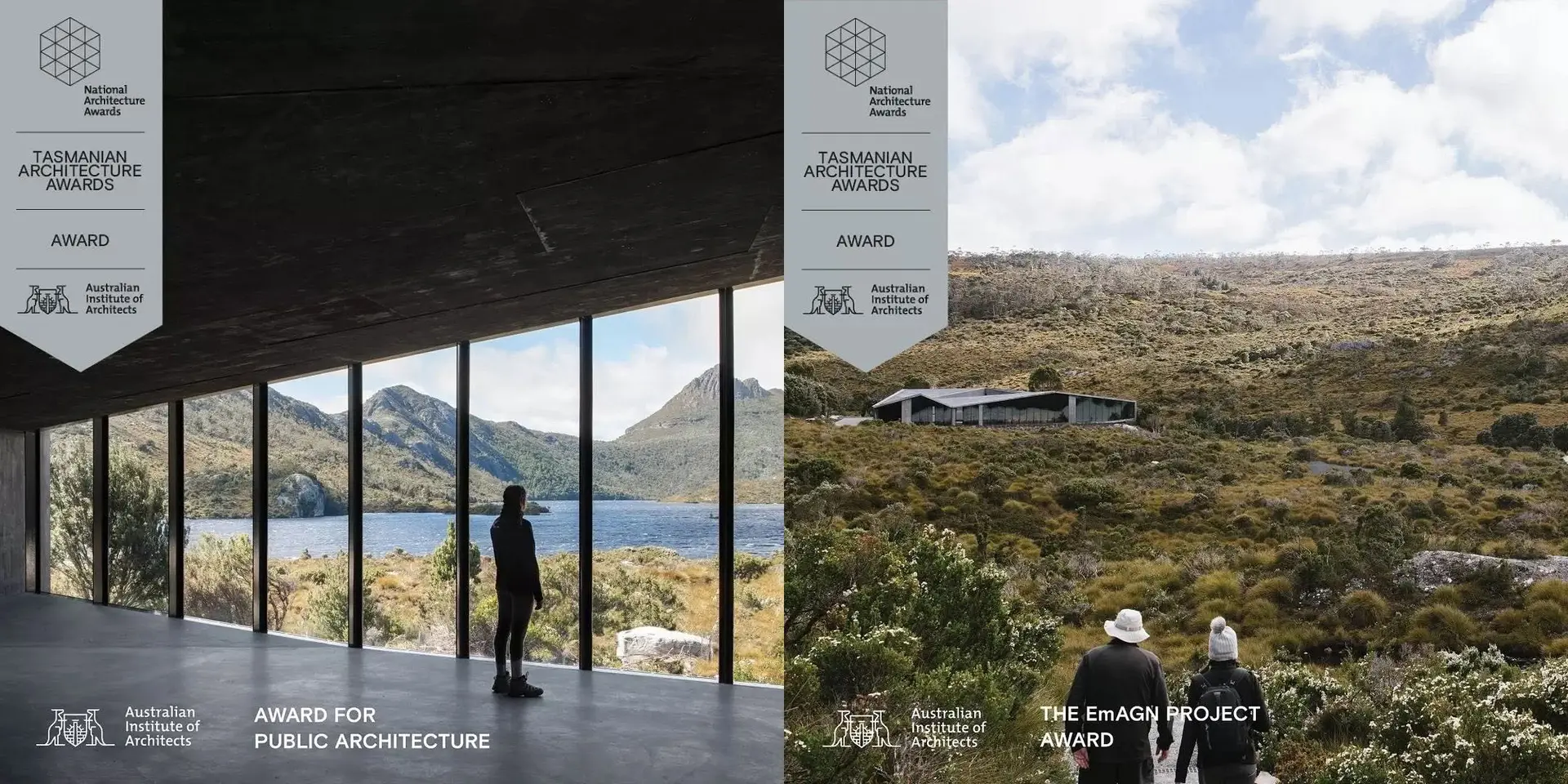 A cover for the Tasmanian Architecture Awards featuring Dove Lake Viewing Shelter.