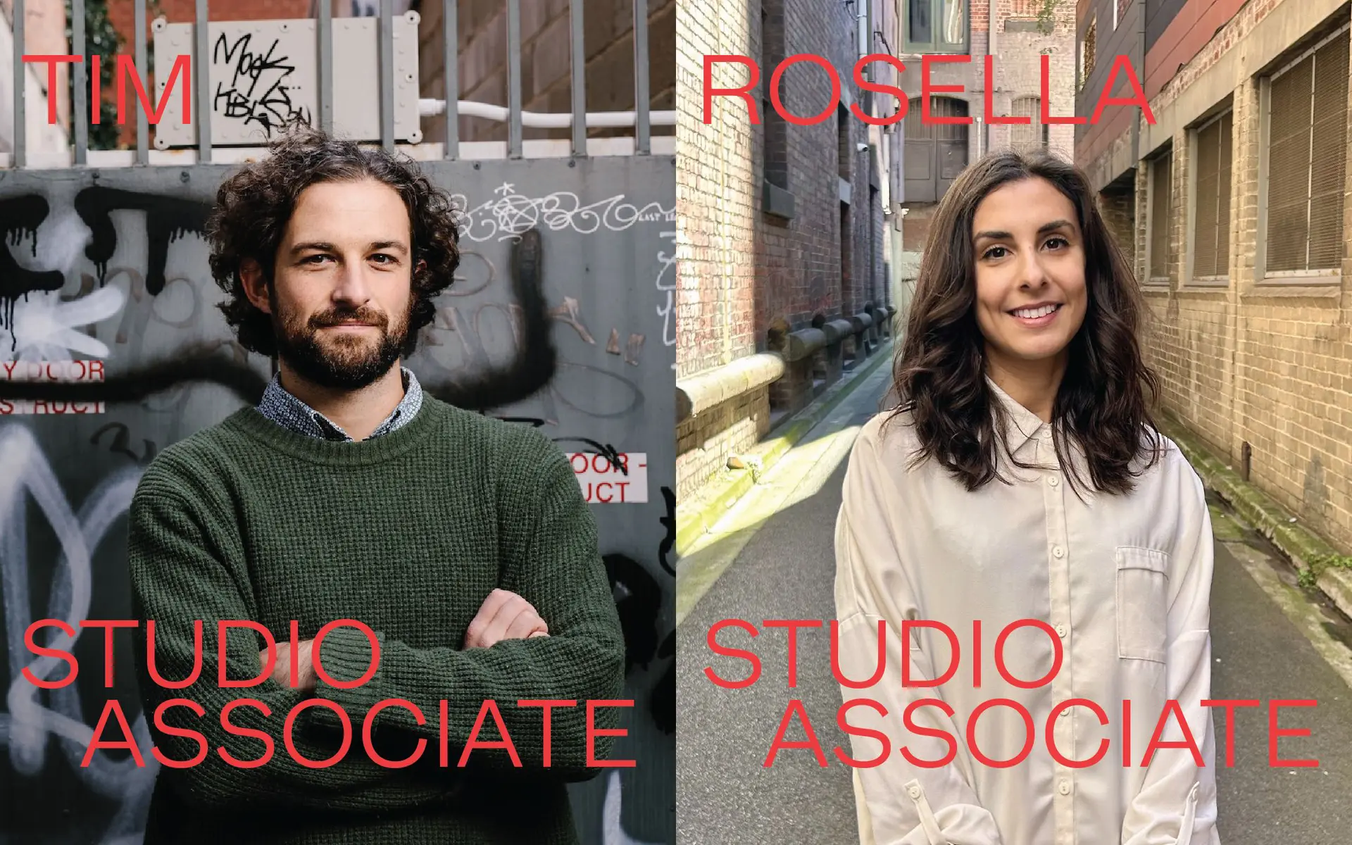 a side by side portrait of our new studio associates Tim Blakeway and Rosella Sciurti.