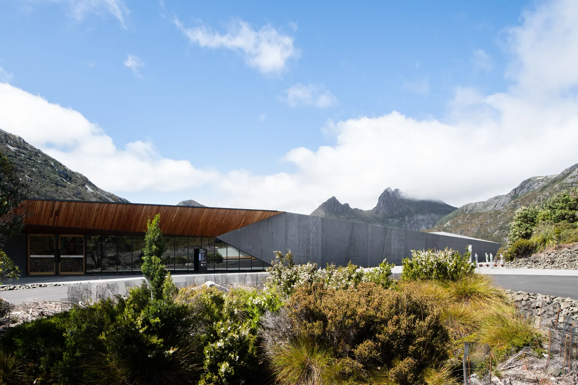 a concrete building within bushland