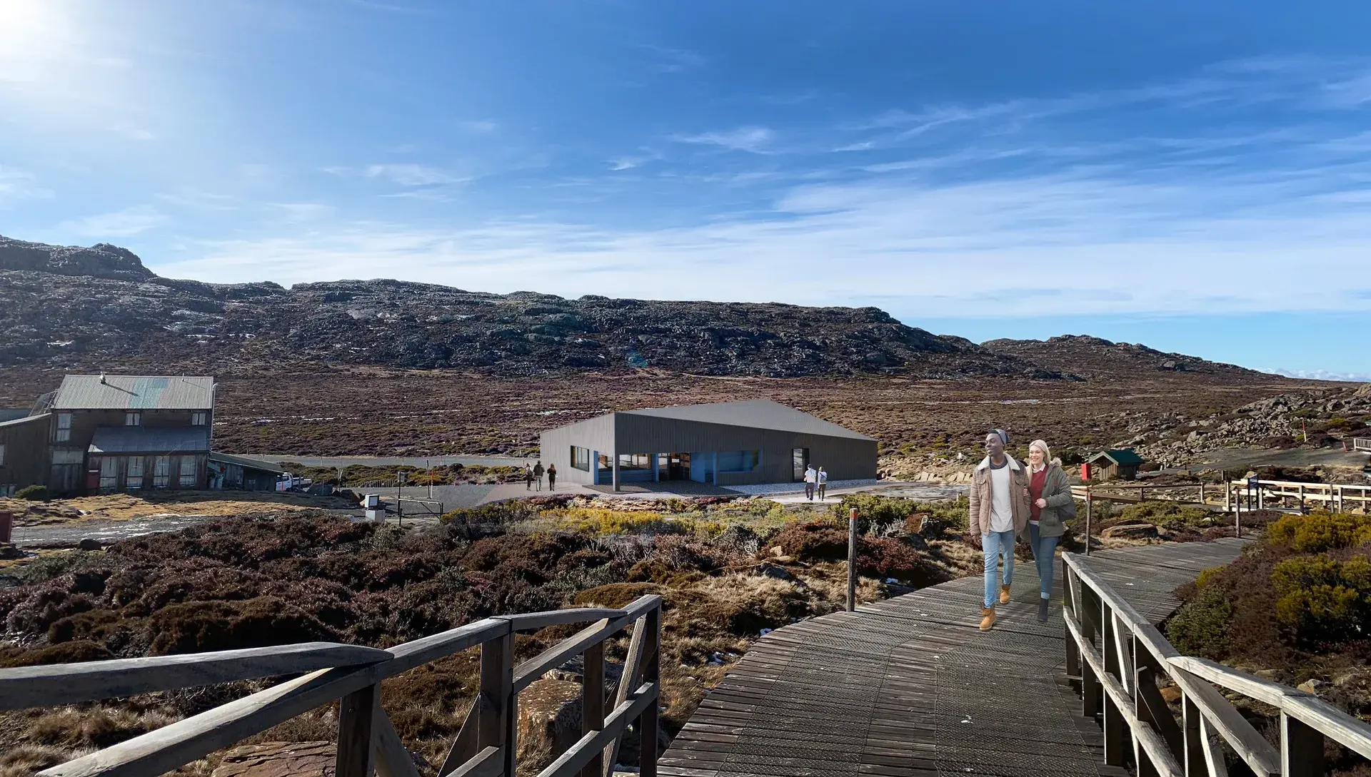 Rendered image of the new shelter within the Ben Lomond landscape.