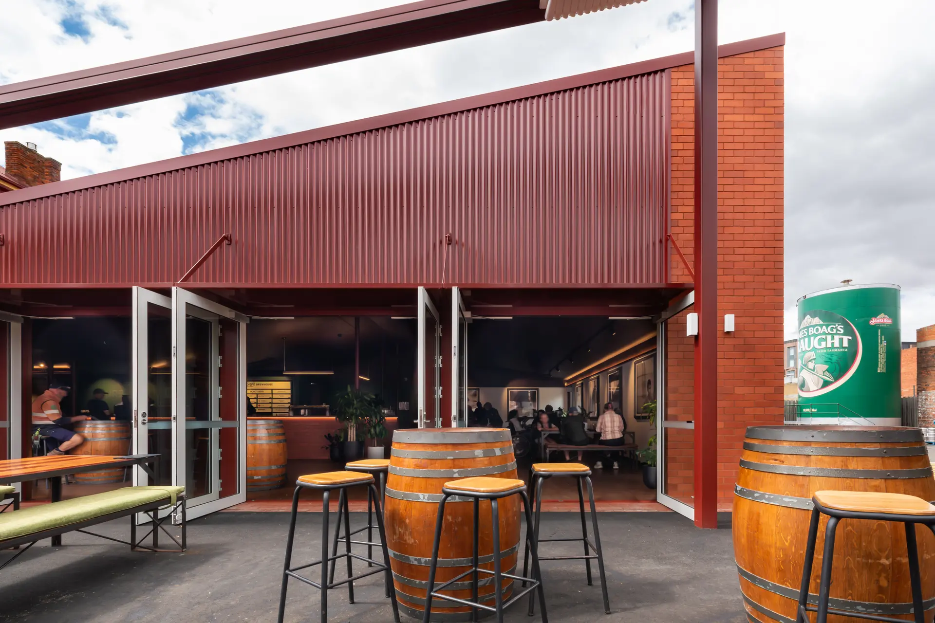 The beer garden is directly connected to the Brewhouse.