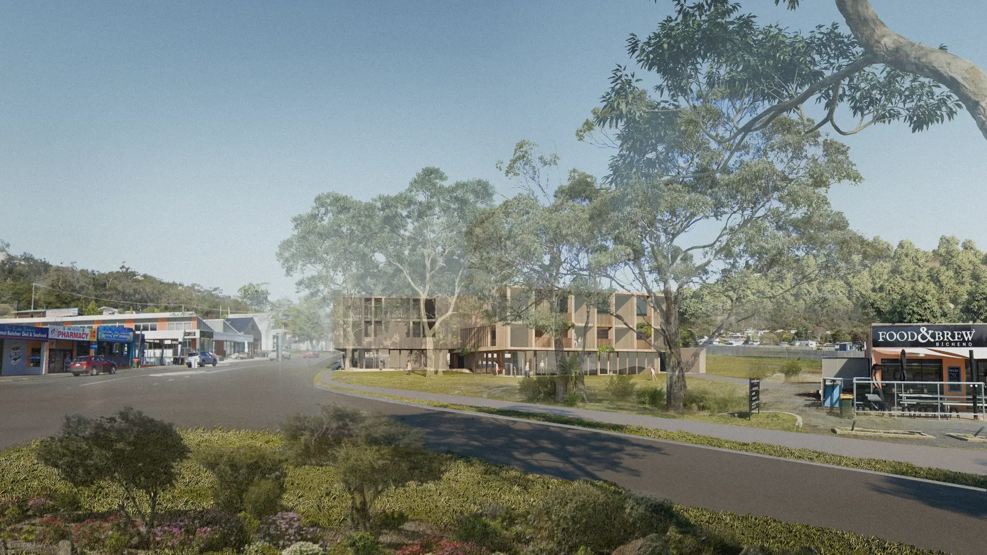 A rendered image of the proposed development from across the road.