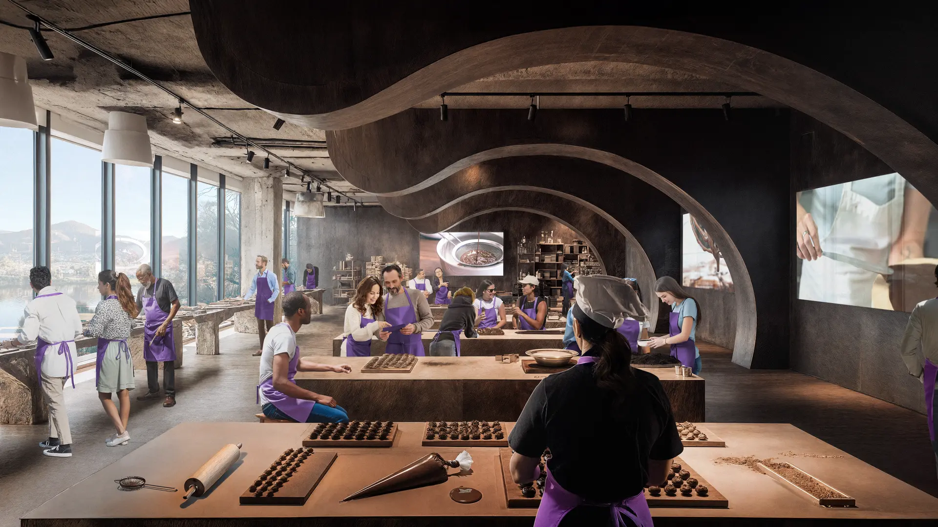 An illustration of the chocolate making space.