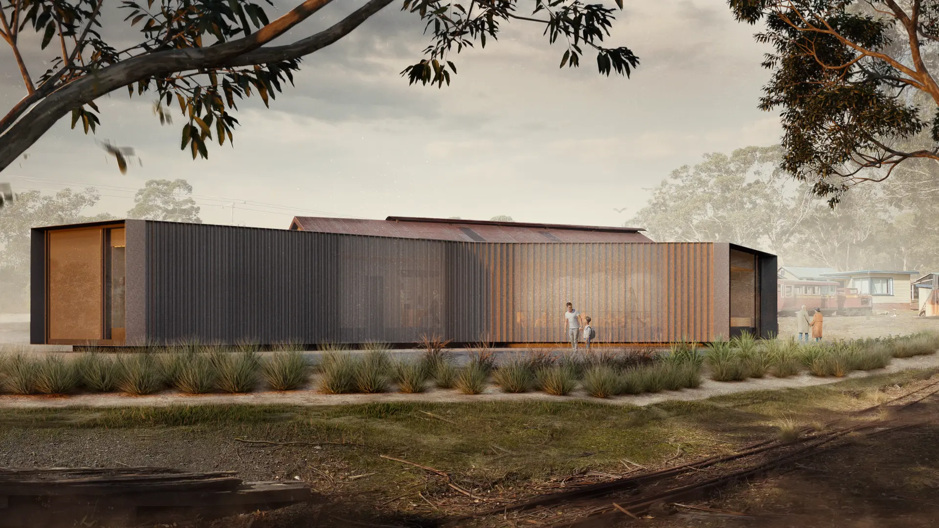 Rendered image of the exterior of the proposed visitor centre.