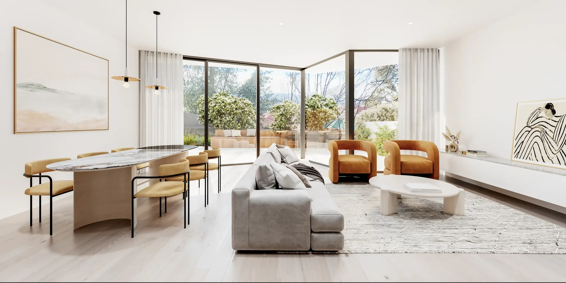 A realestate agents image of one of the living spaces.