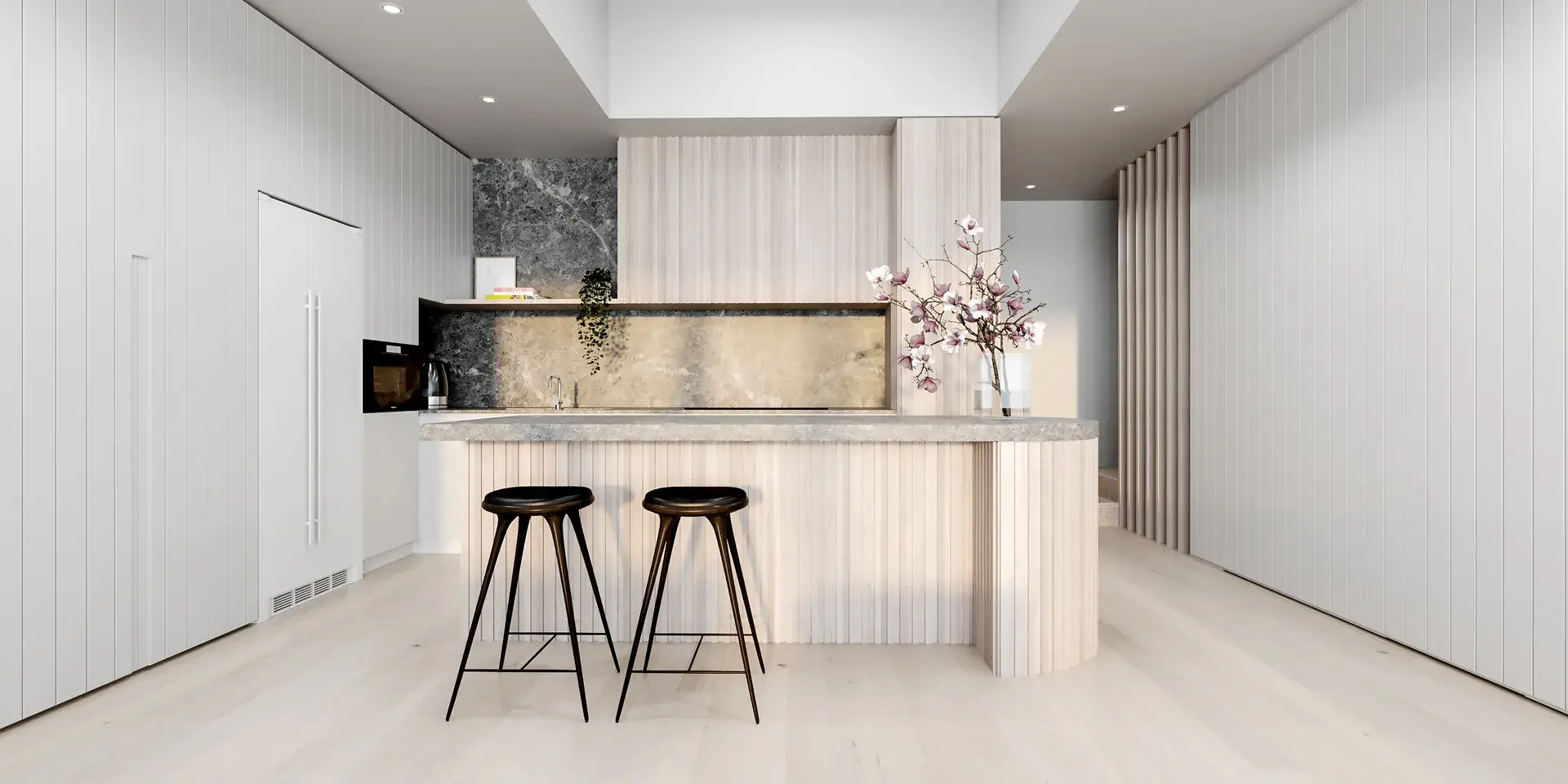 A realestate agents image of one of the kitchen spaces.