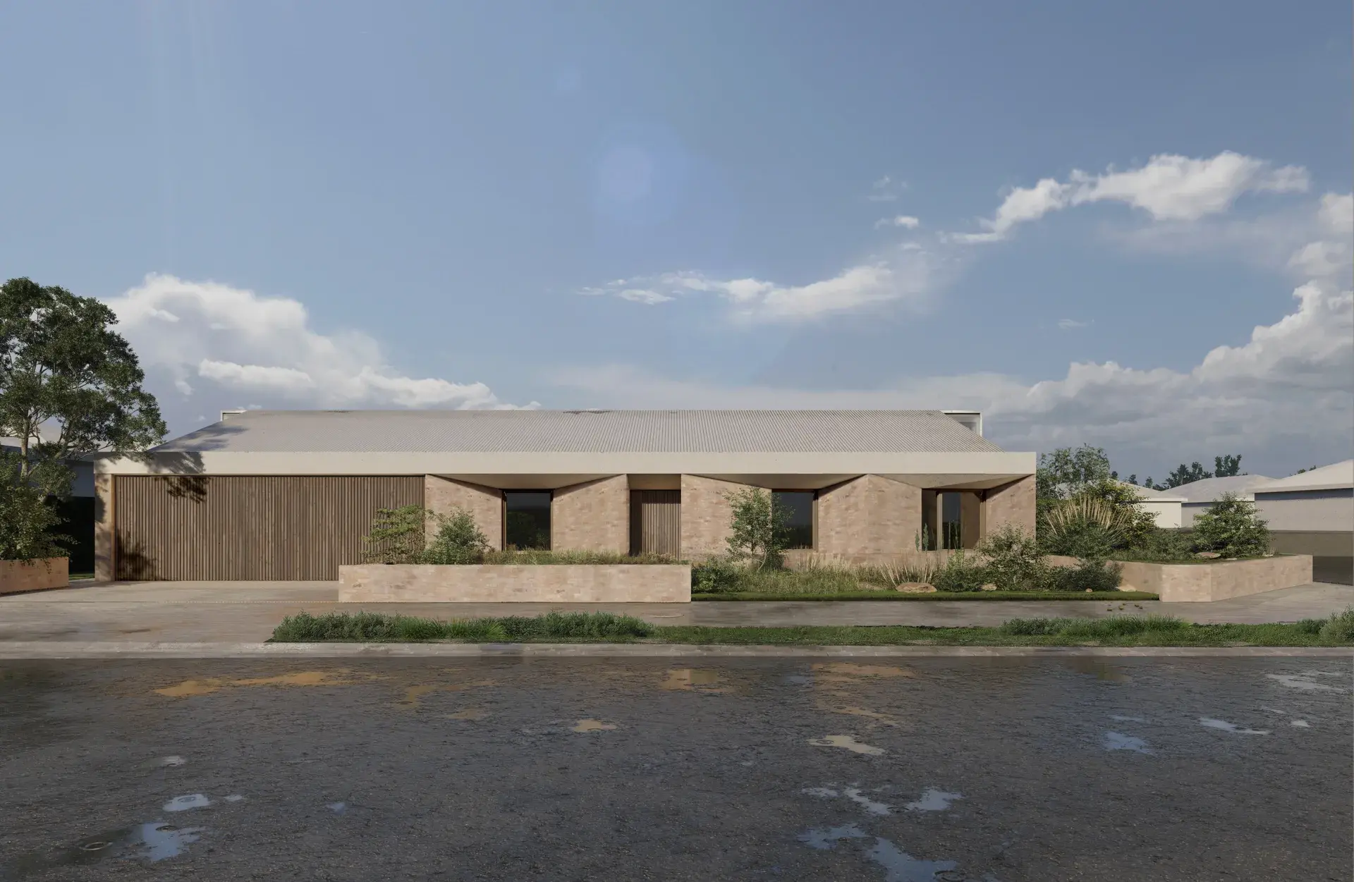 A rendered image of the street facade.