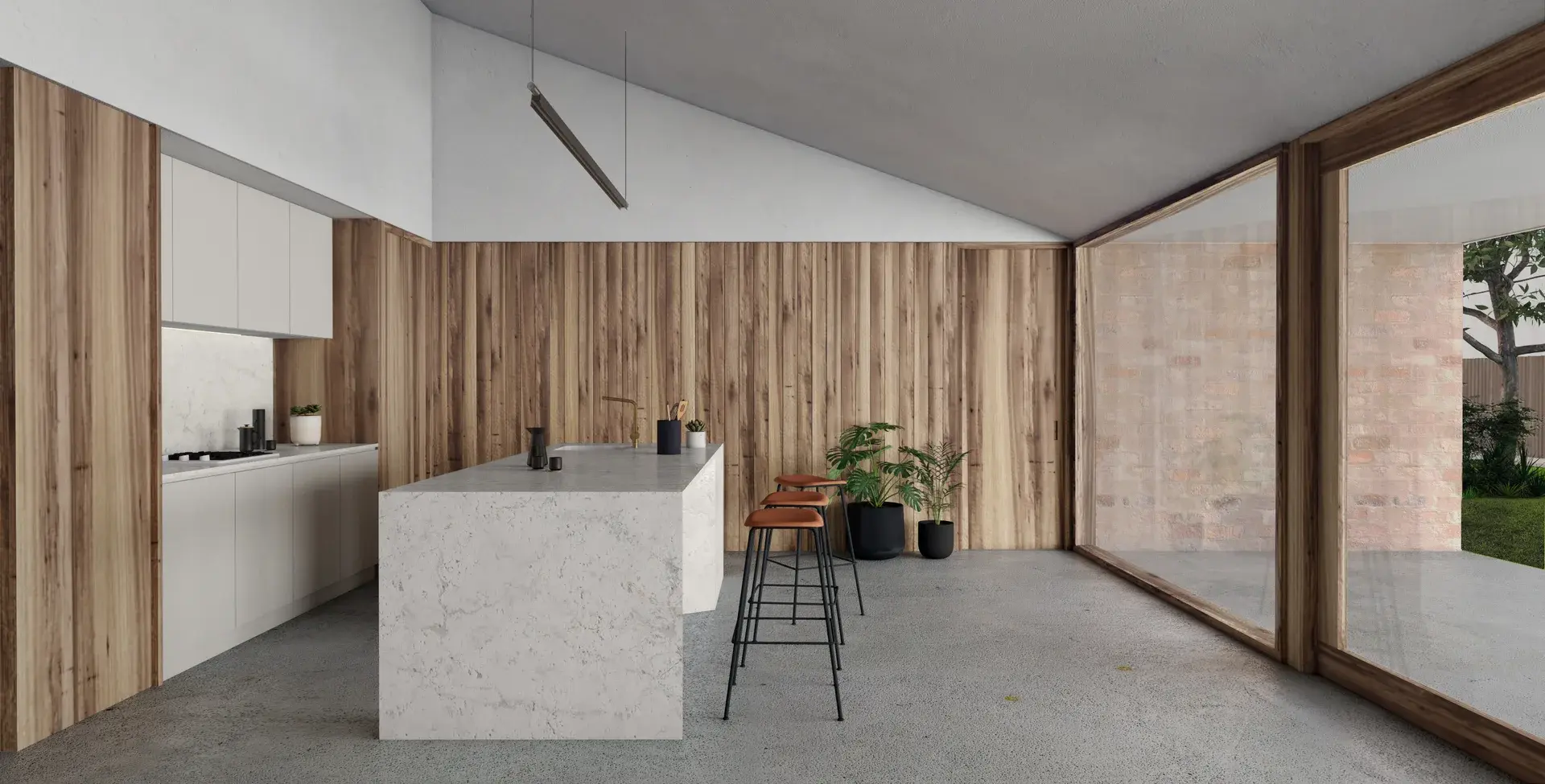 A rendered image of the kitchen.