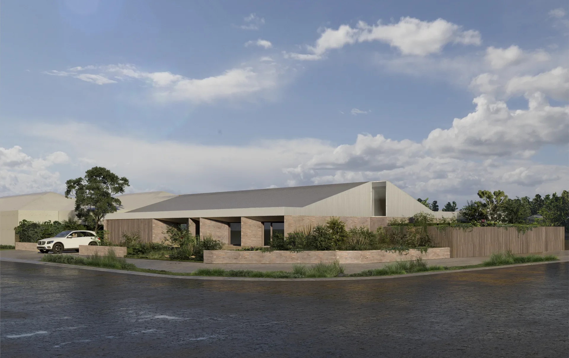 A rendered image of the facade.