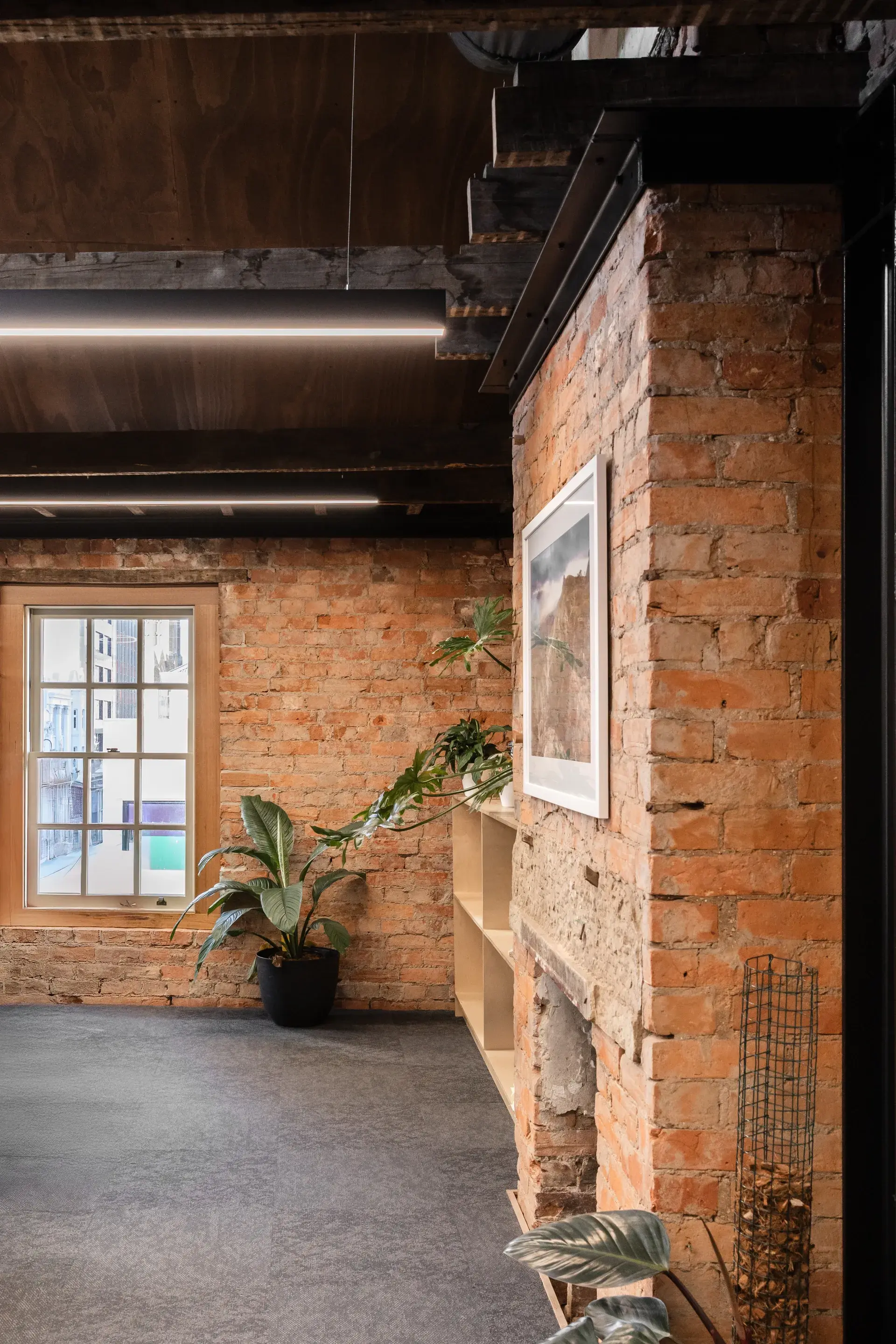The twelve pane timber windows have been carefully restored.
