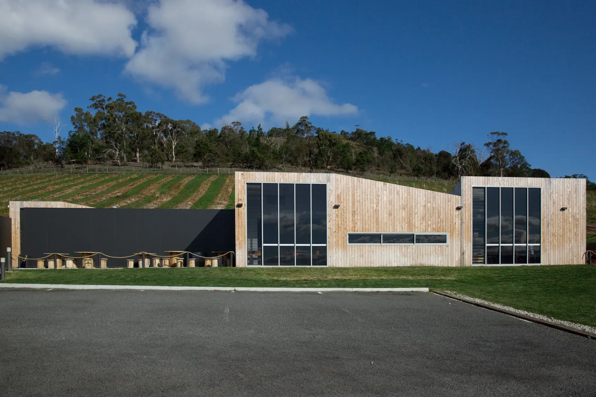 Looking towards the entry with the farm extending up the hill in the background.