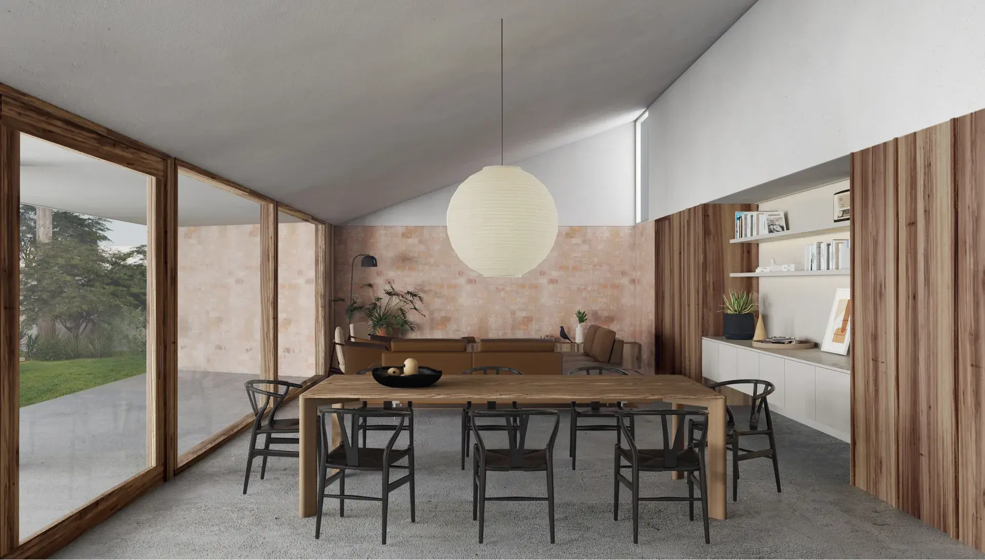 A rendered image of the living space.